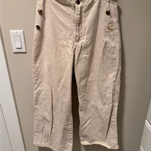 Zara Crop Cream Pants with Gold Button Detail